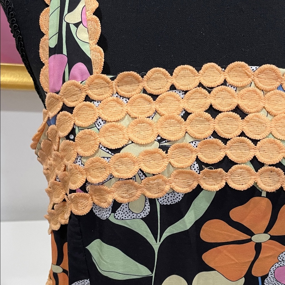 Black Floral Maxi Dress with Peach Crochet Trim - Picture 2 of 3